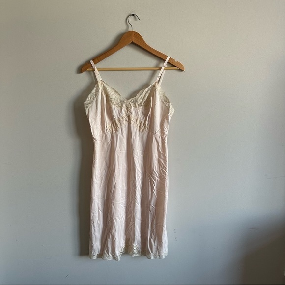 Vintage Light Pink Lace Trim Tank Sleeveless Nightgown Lingerie Slip Dress - Picture 4 of 12